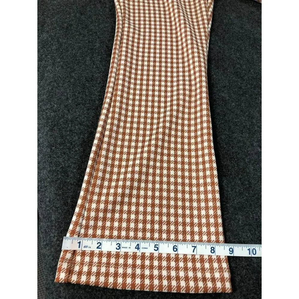 Altar'd State Womens Pants Brown White Size Lg Mid Rise Check Lightweight - Picture 8 of 11